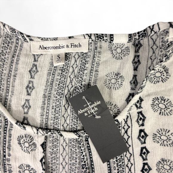 Abercrombie & Fitch Peasant Top Womens S Tribal Boho Bell Tie Sleeve Black White - Picture 2 of 7